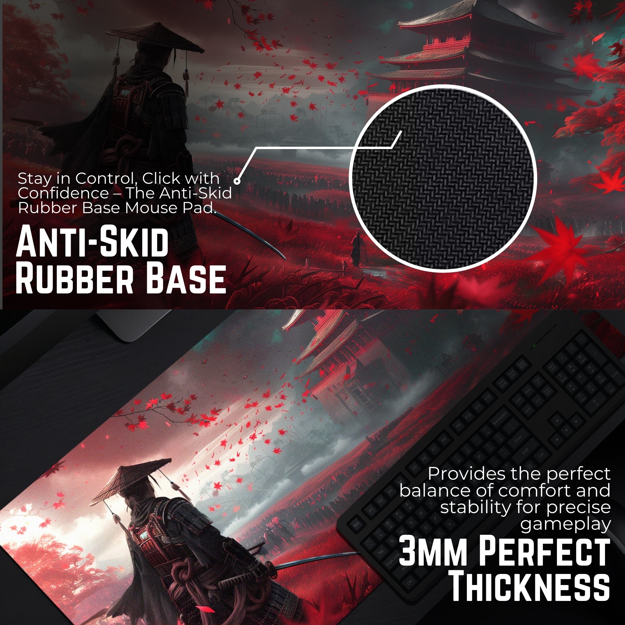 Crimson Ronin Extended Desk Mouse Pad – Samurai-Inspired Gaming & Work Surface