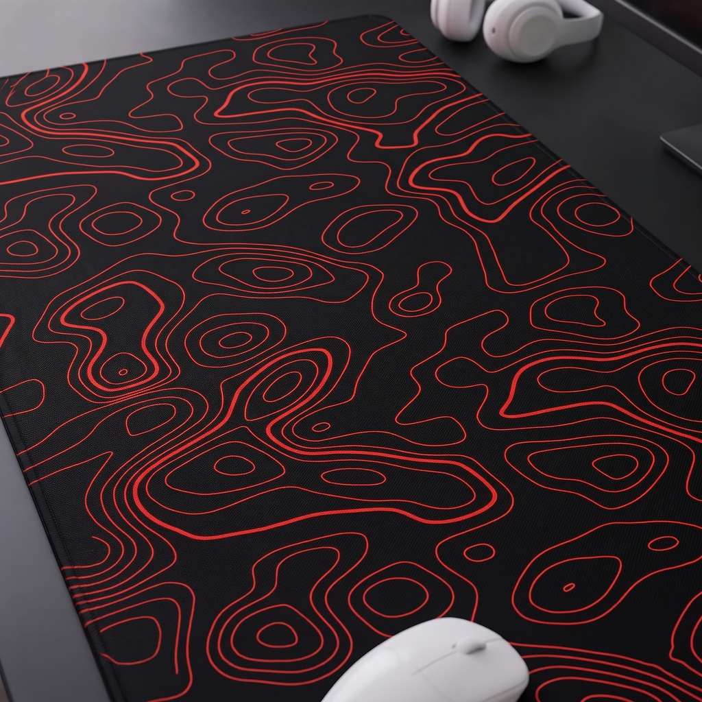 Contour Black & Red Topography Desk Mat Mouse Pad