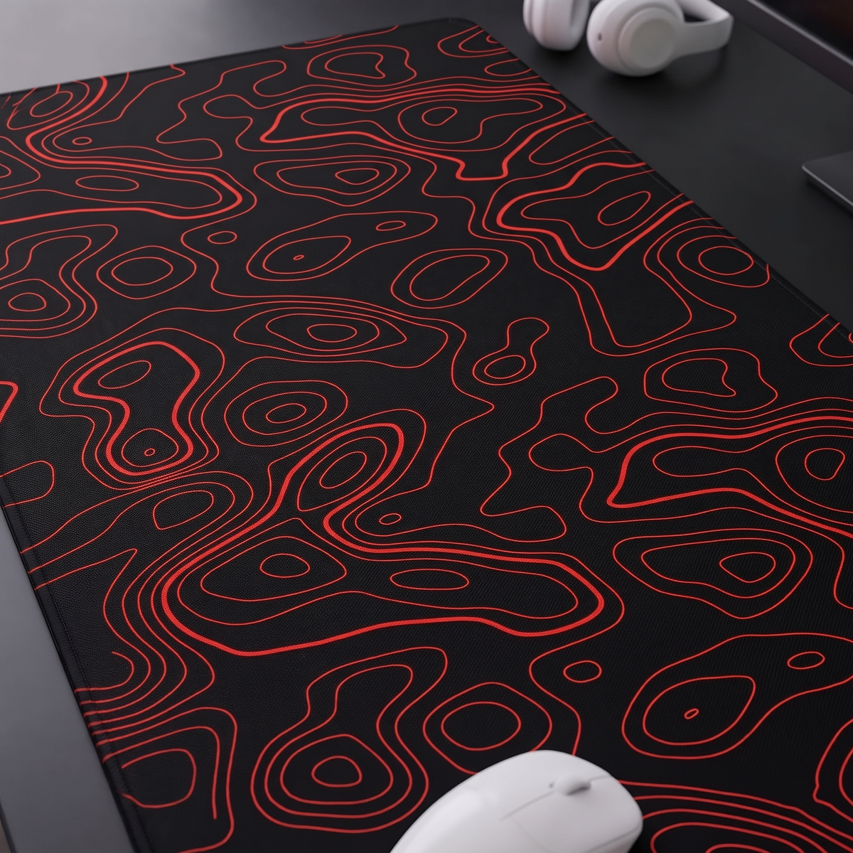 Contour Black & Red Topography Desk Mat Mouse Pad