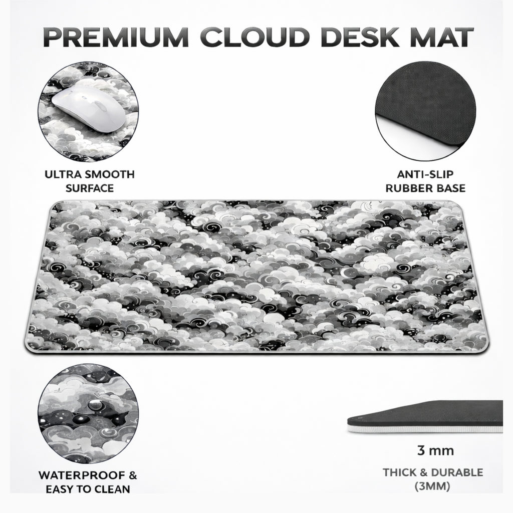 Monochrome Cloudwave Desk Mat Mouse Pad