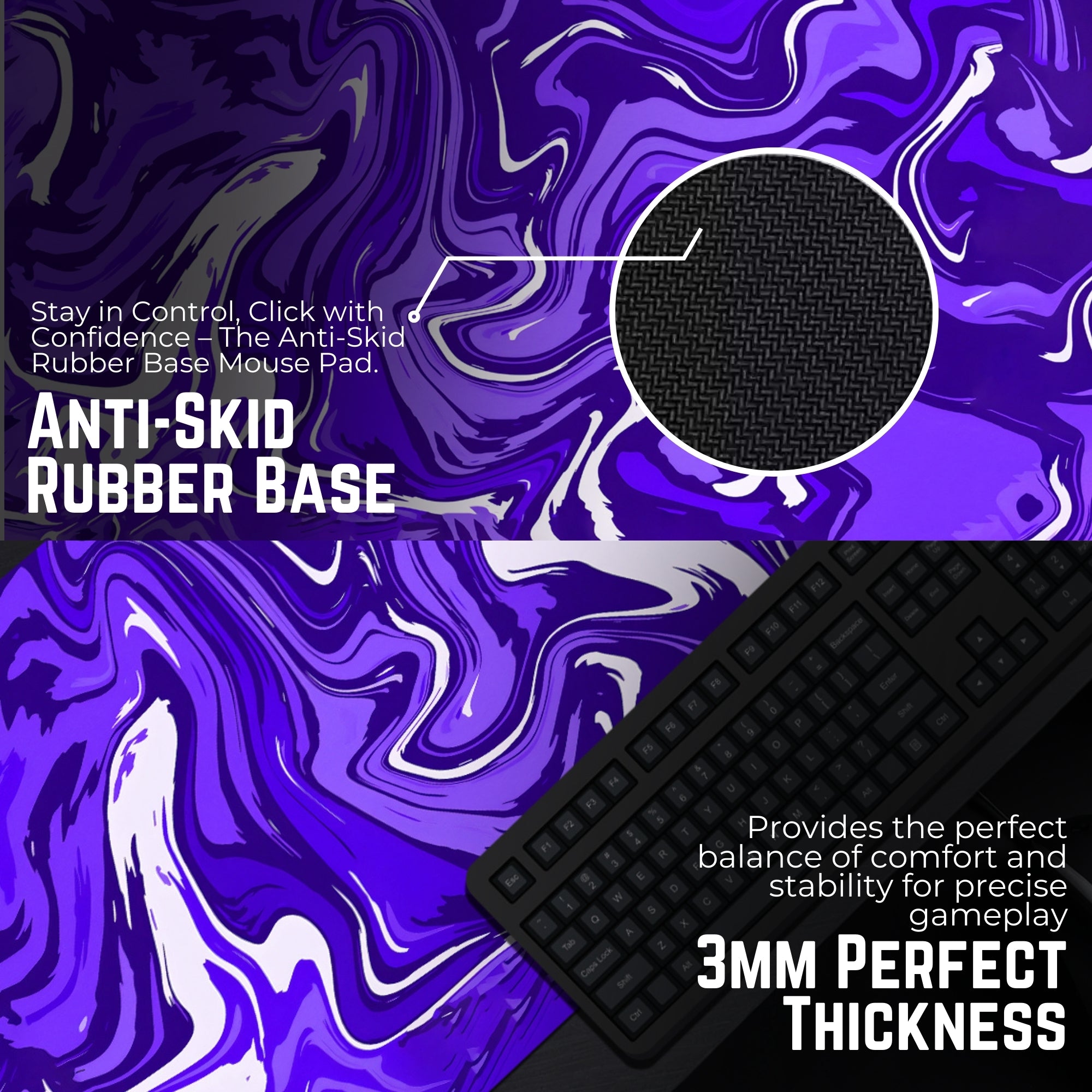 Purple Flux Abstract Mouse Pad (11 x 23 Inches) - 3mm Stitched Mouse Pad