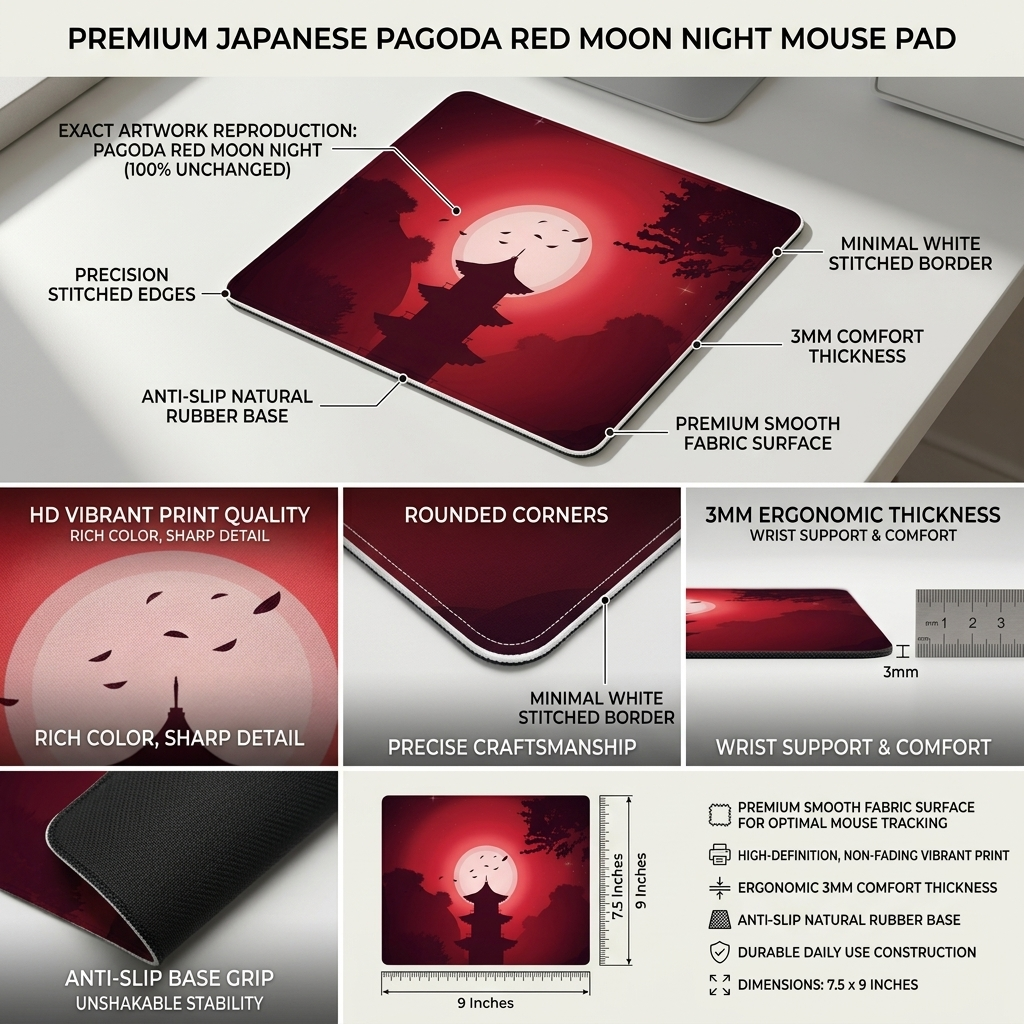 Red Moon Pagoda Mouse Pad