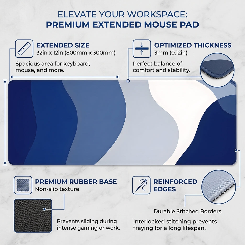 Blue Flow Wave Desk Mat Mouse Pad
