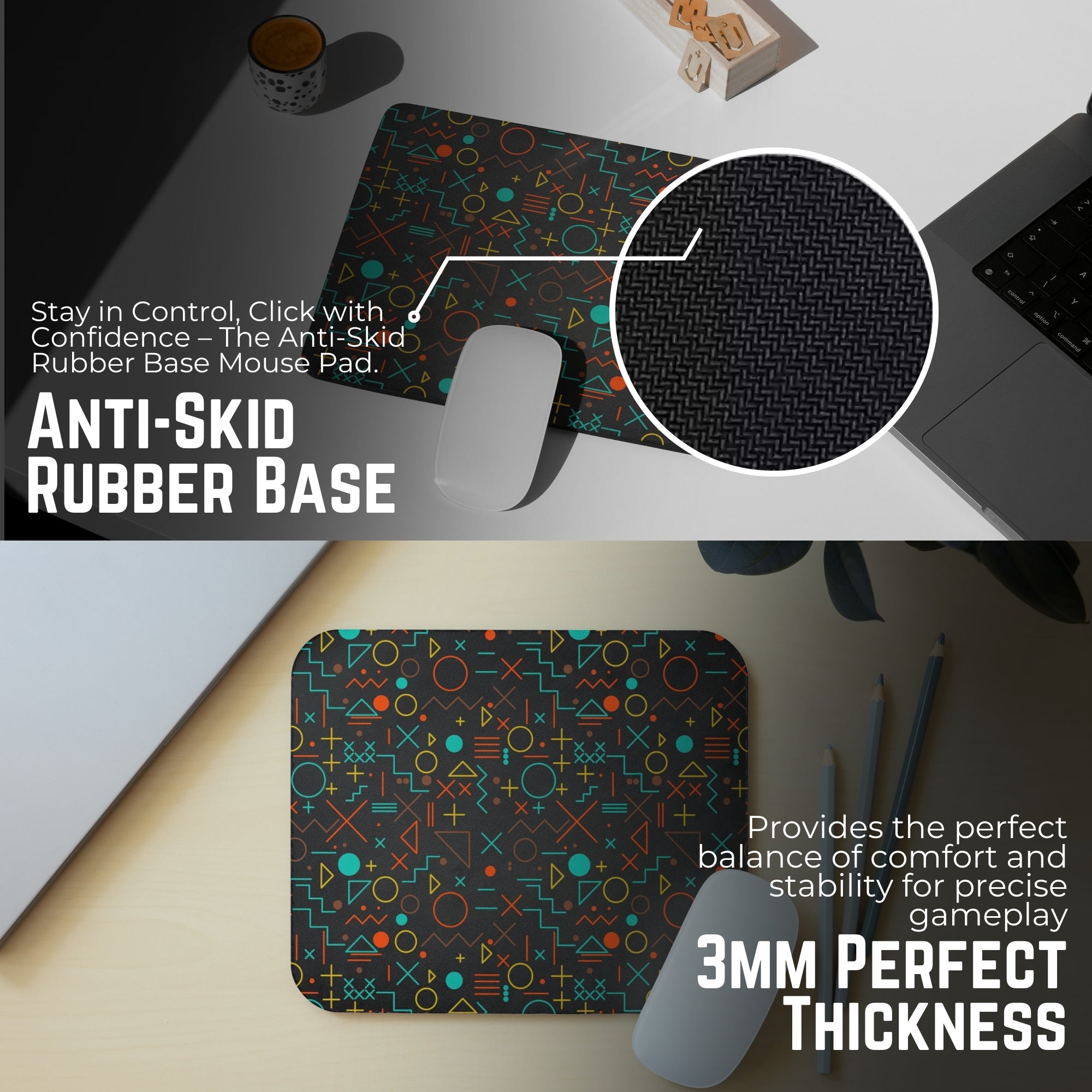 Abstract Geometry Premium Mouse Pad – Non-Slip Base, Smooth Precision Control