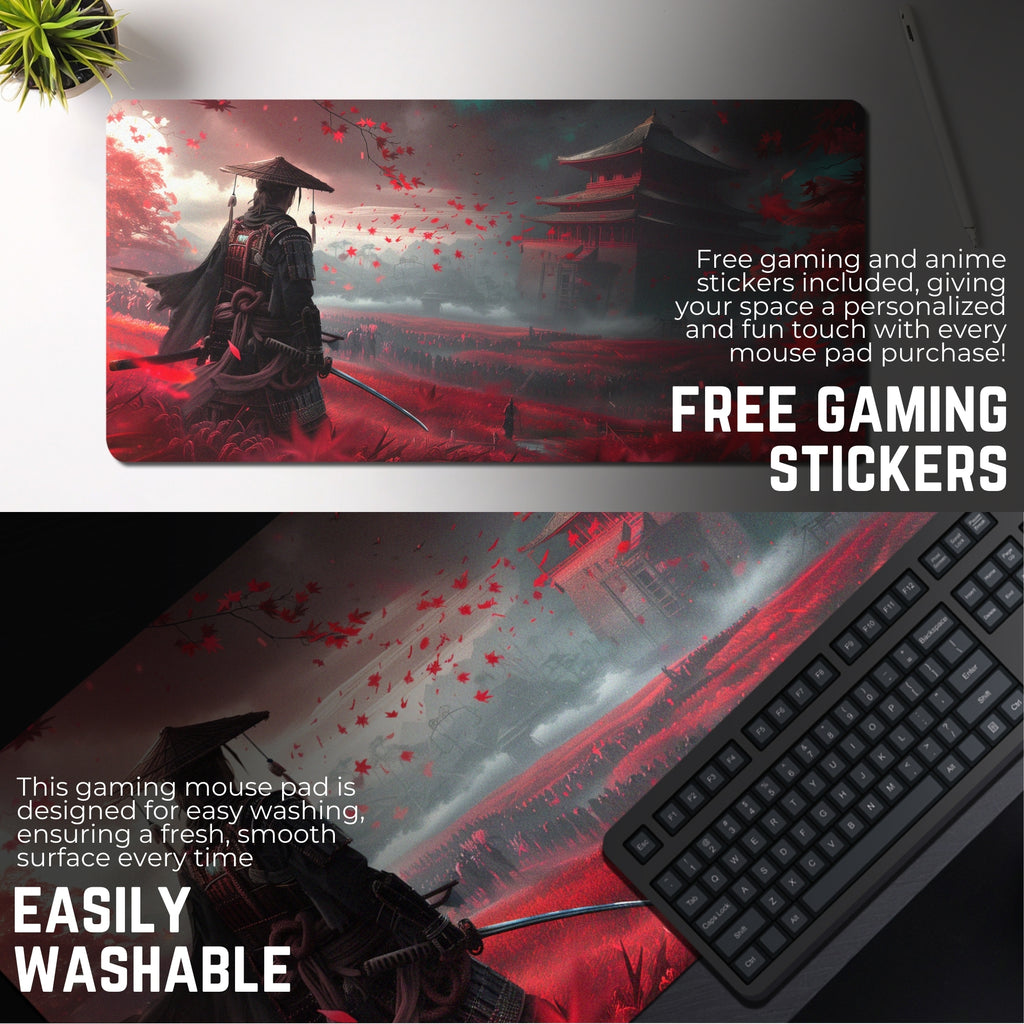 Crimson Ronin Extended Desk Mouse Pad – Samurai-Inspired Gaming & Work Surface