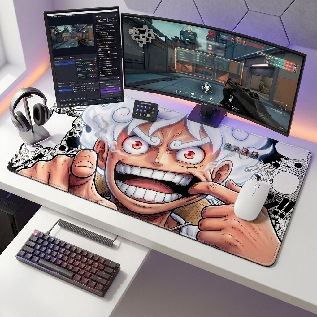 Epic White-Haired Warrior Gaming Desk Mat Mouse Pad