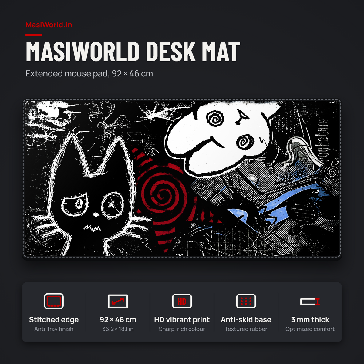 Midnight Doodle Chaos Desk Mat Mouse Pad