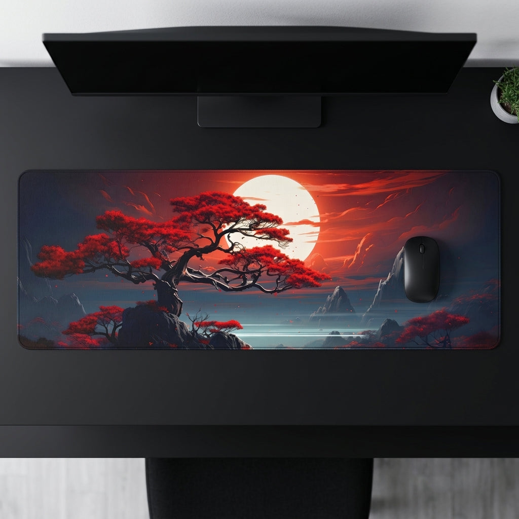 Crimson Moon Zen Desk Mat Mouse Pad