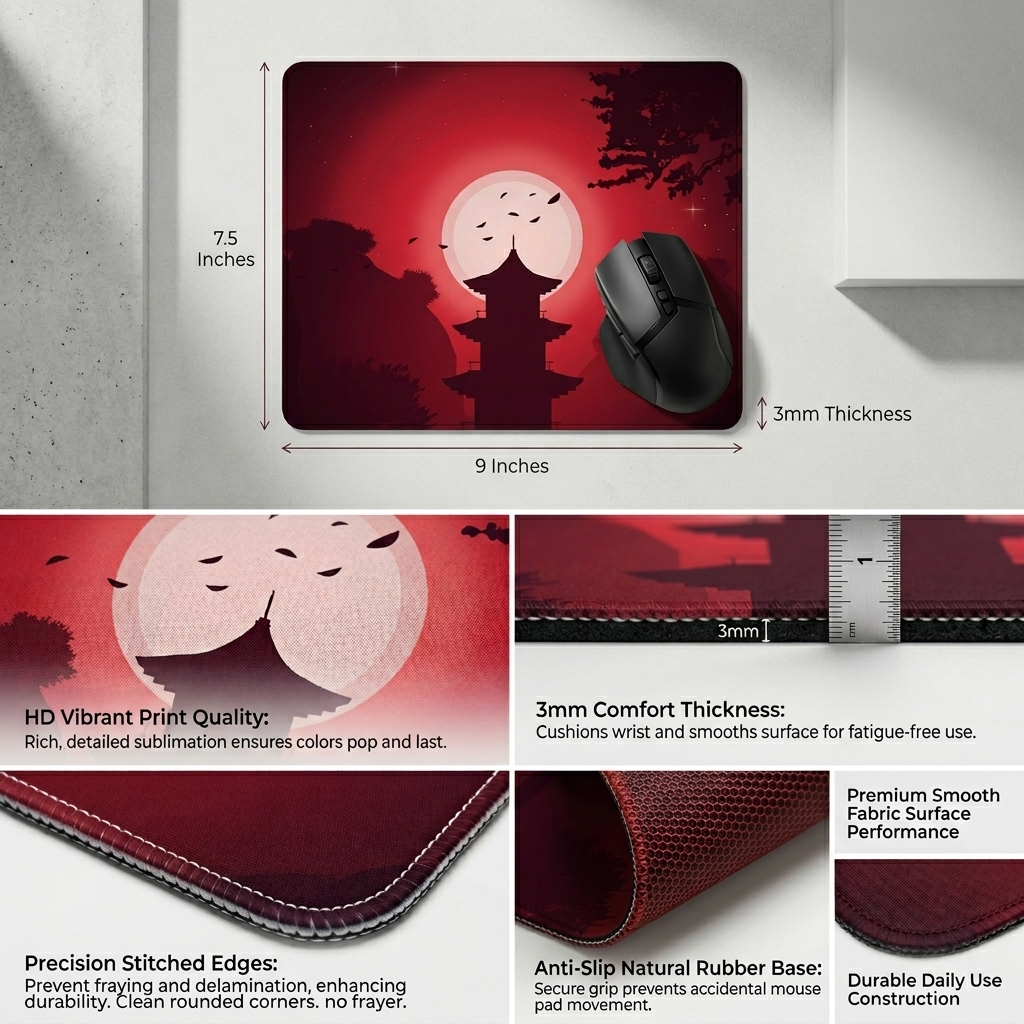 Red Moon Pagoda Mouse Pad