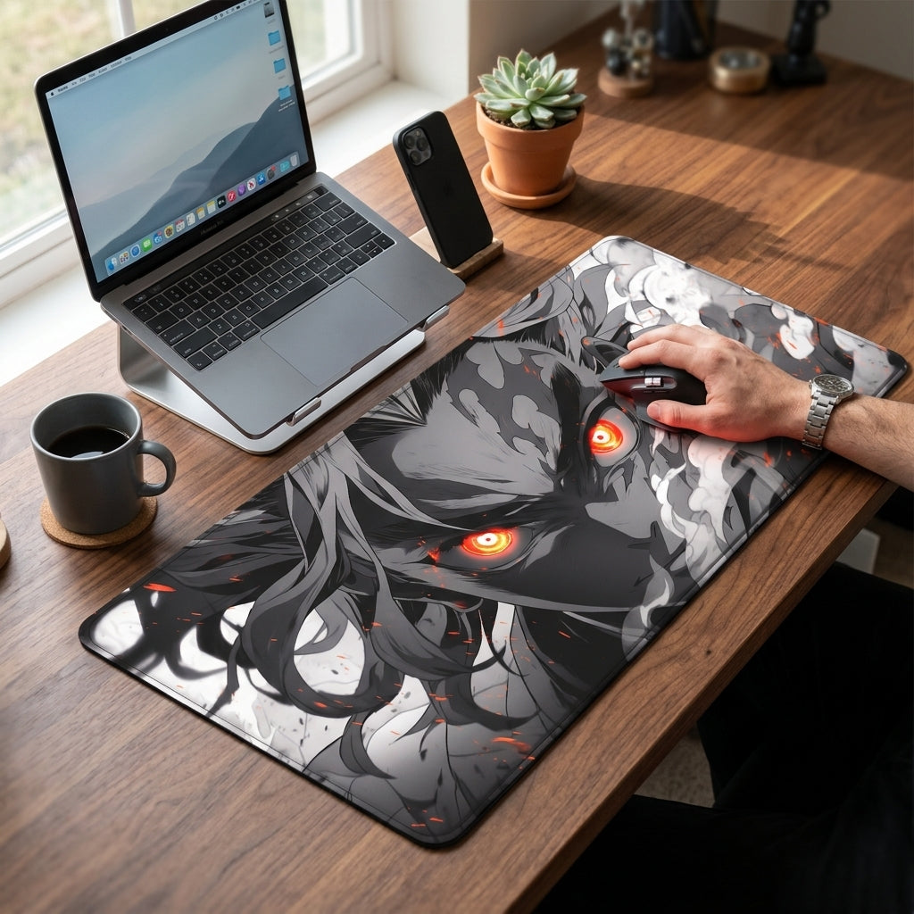 Monochrome Anime Style Desk Mat Mouse Pad