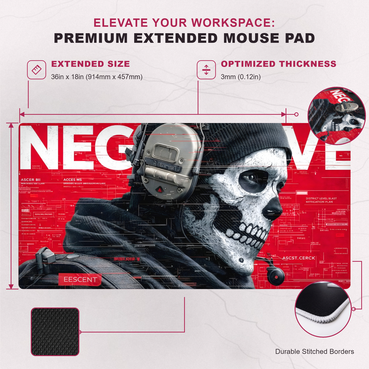 Phantom Ops Skull Gaming Desk Mat Mouse Pad