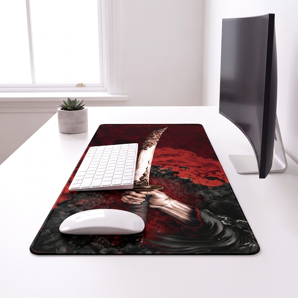 Samurai Blade Monochrome Desk Mat Mouse Pad