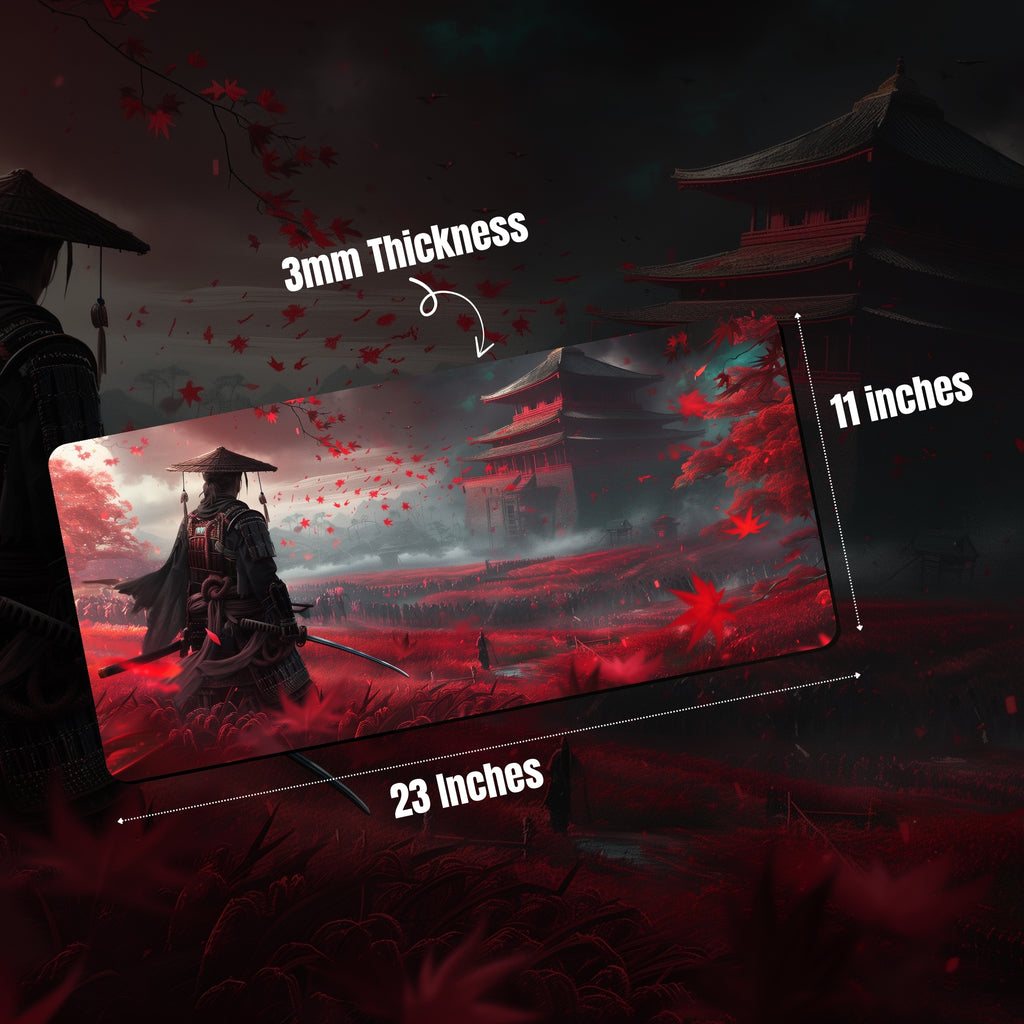 Crimson Ronin Extended Desk Mouse Pad – Samurai-Inspired Gaming & Work Surface