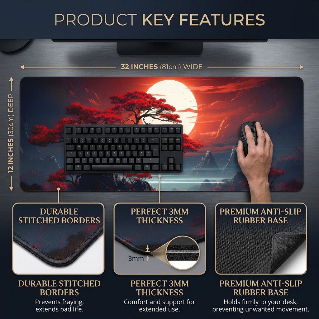 Crimson Moon Zen Desk Mat Mouse Pad