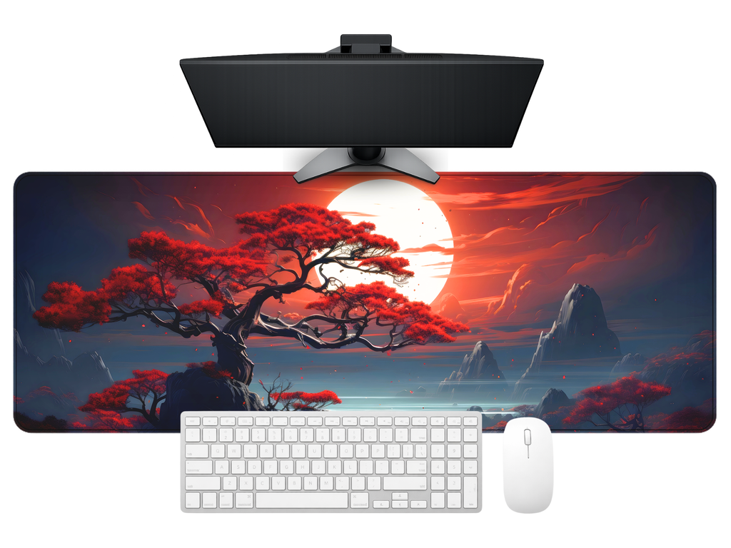Crimson Moon Zen Desk Mat Mouse Pad