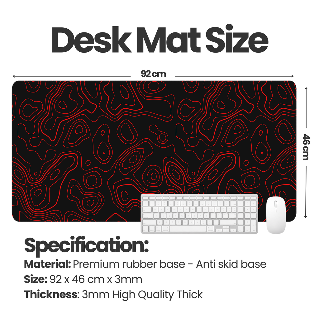 Contour Black & Red Topography Desk Mat Mouse Pad