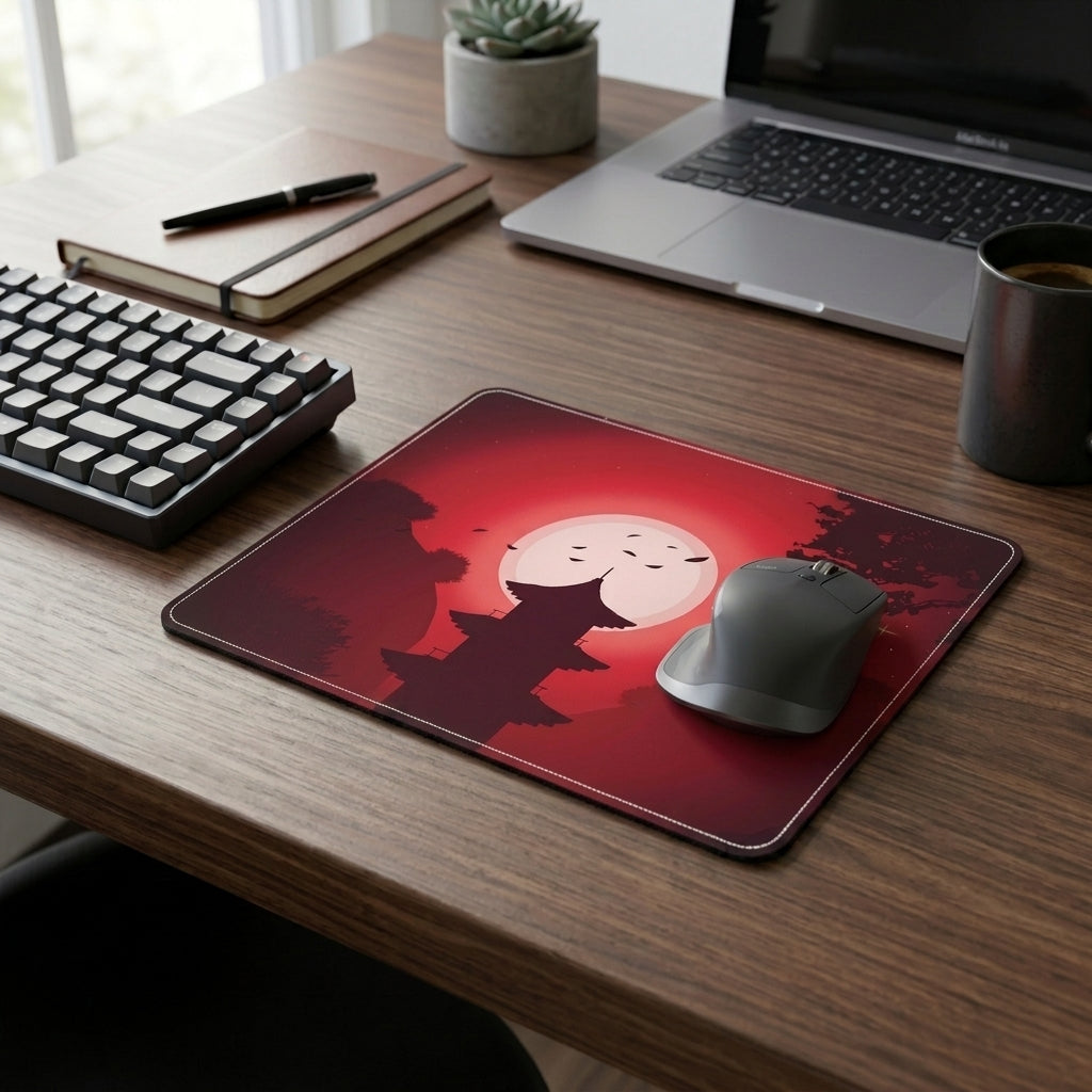 Red Moon Pagoda Mouse Pad