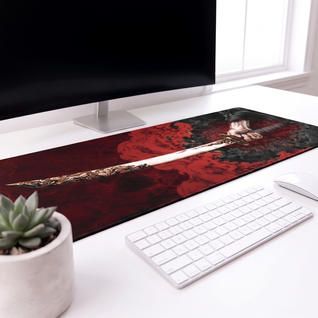 Samurai Blade Monochrome Desk Mat Mouse Pad