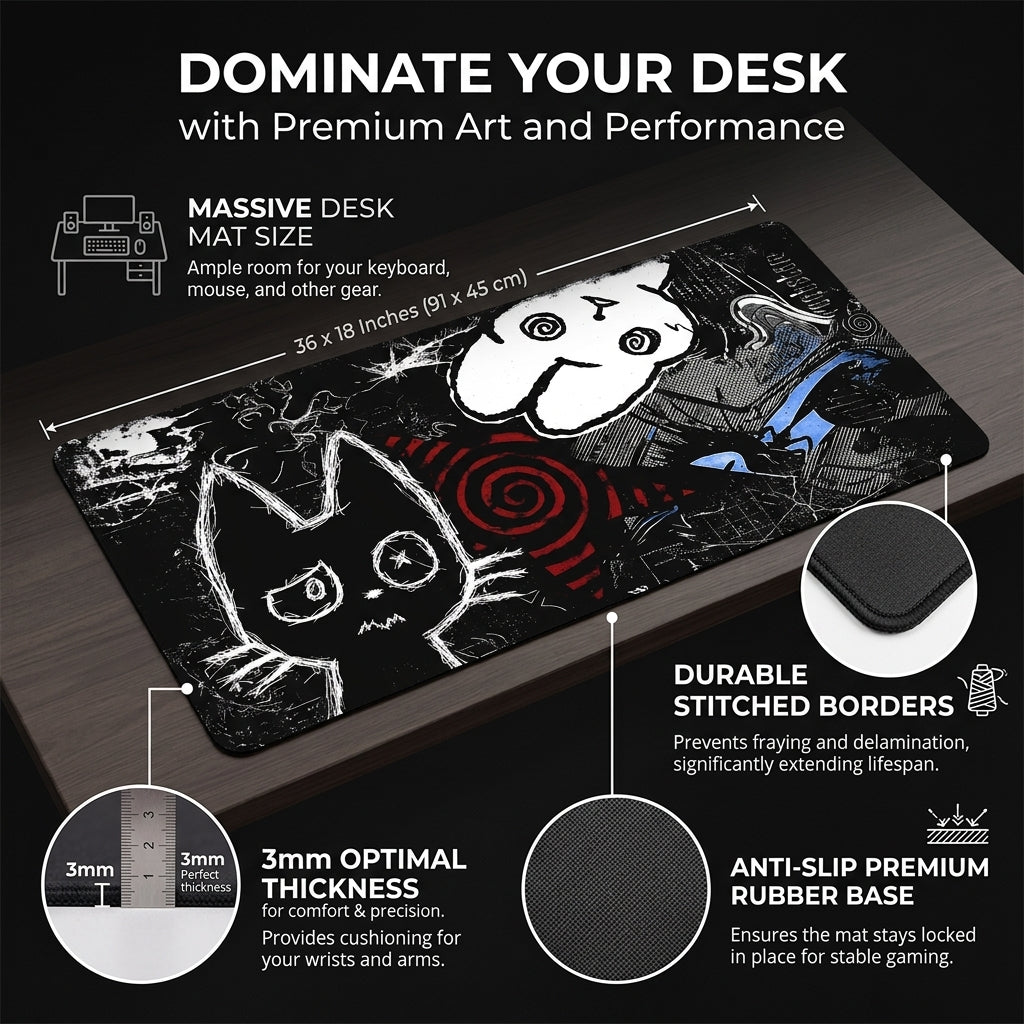 Midnight Doodle Chaos Desk Mat Mouse Pad