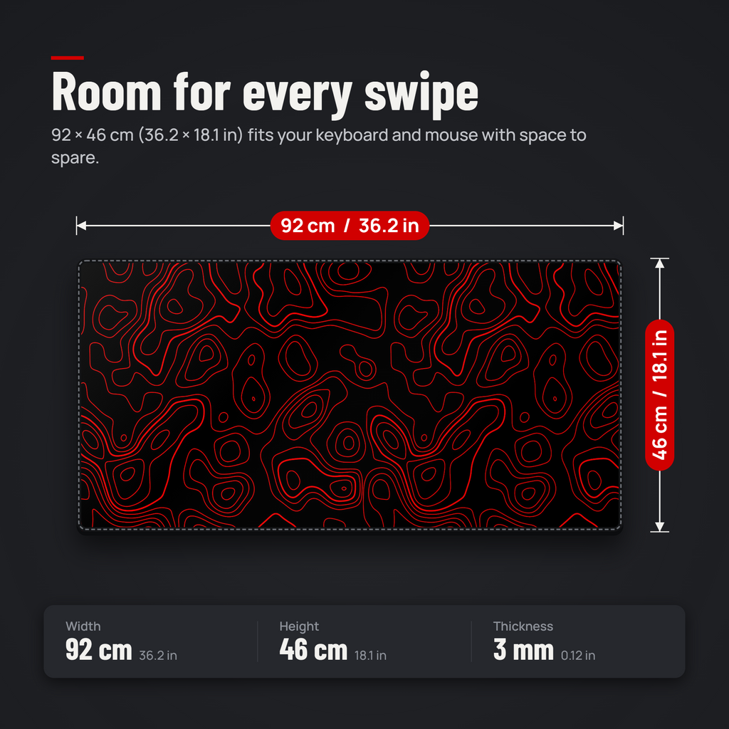 Contour Black & Red Topography Desk Mat Mouse Pad