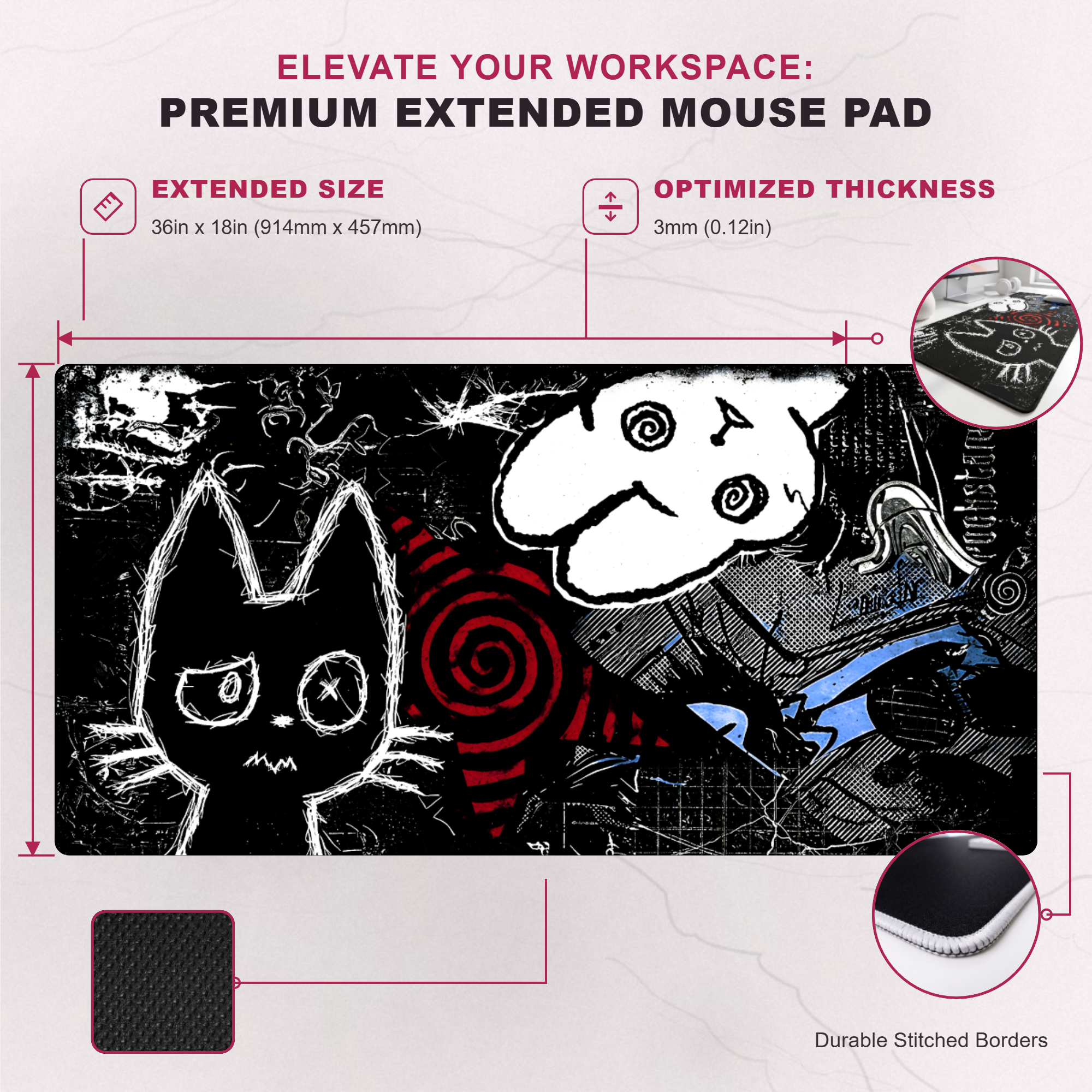 Midnight Doodle Chaos Desk Mat Mouse Pad