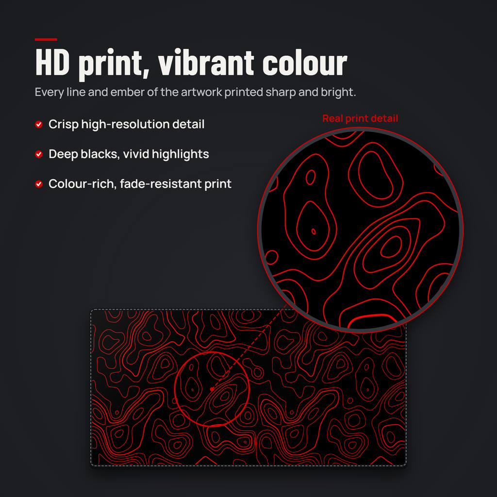 Contour Black & Red Topography Desk Mat Mouse Pad