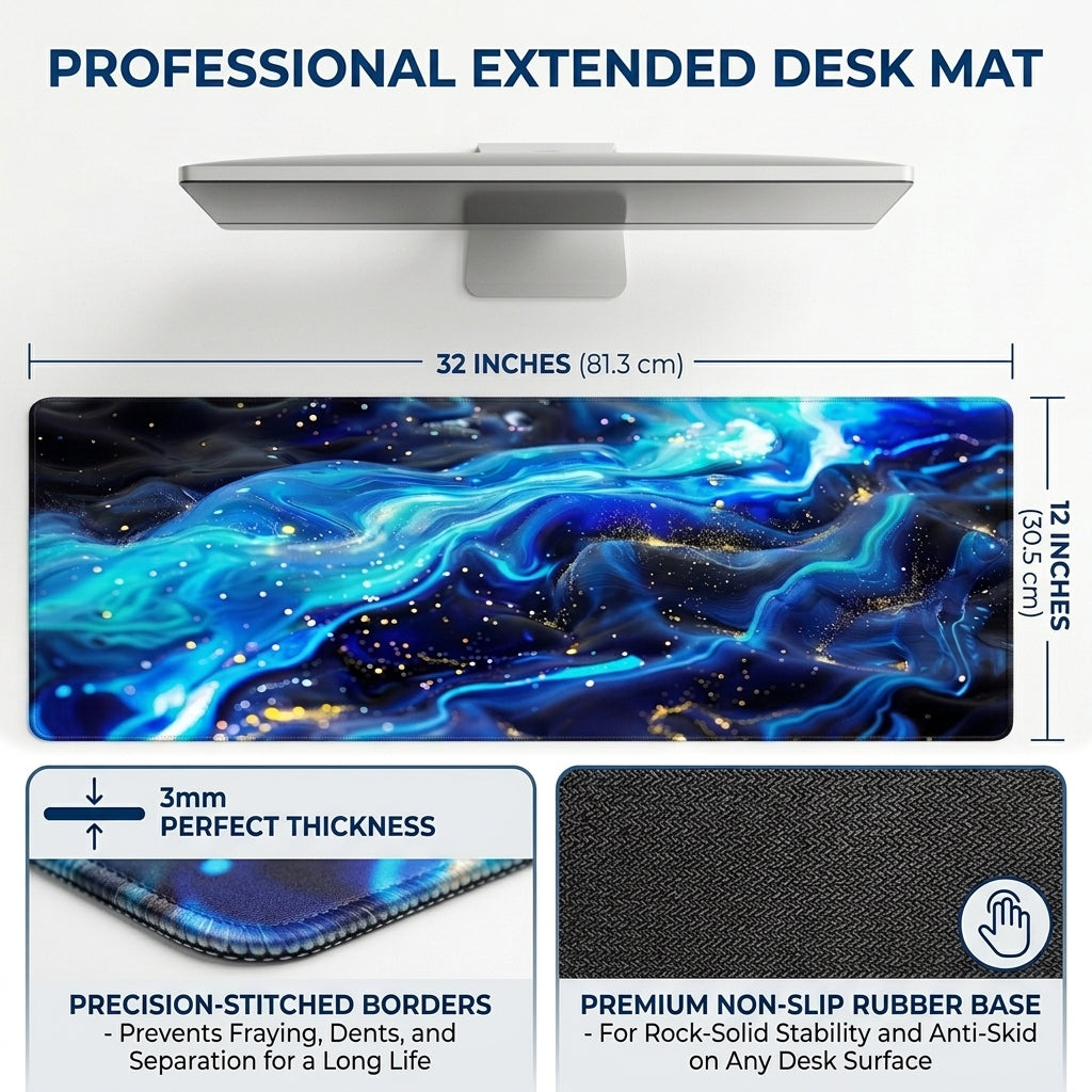 Cosmic Blue Flow Desk Mat Mouse Pad