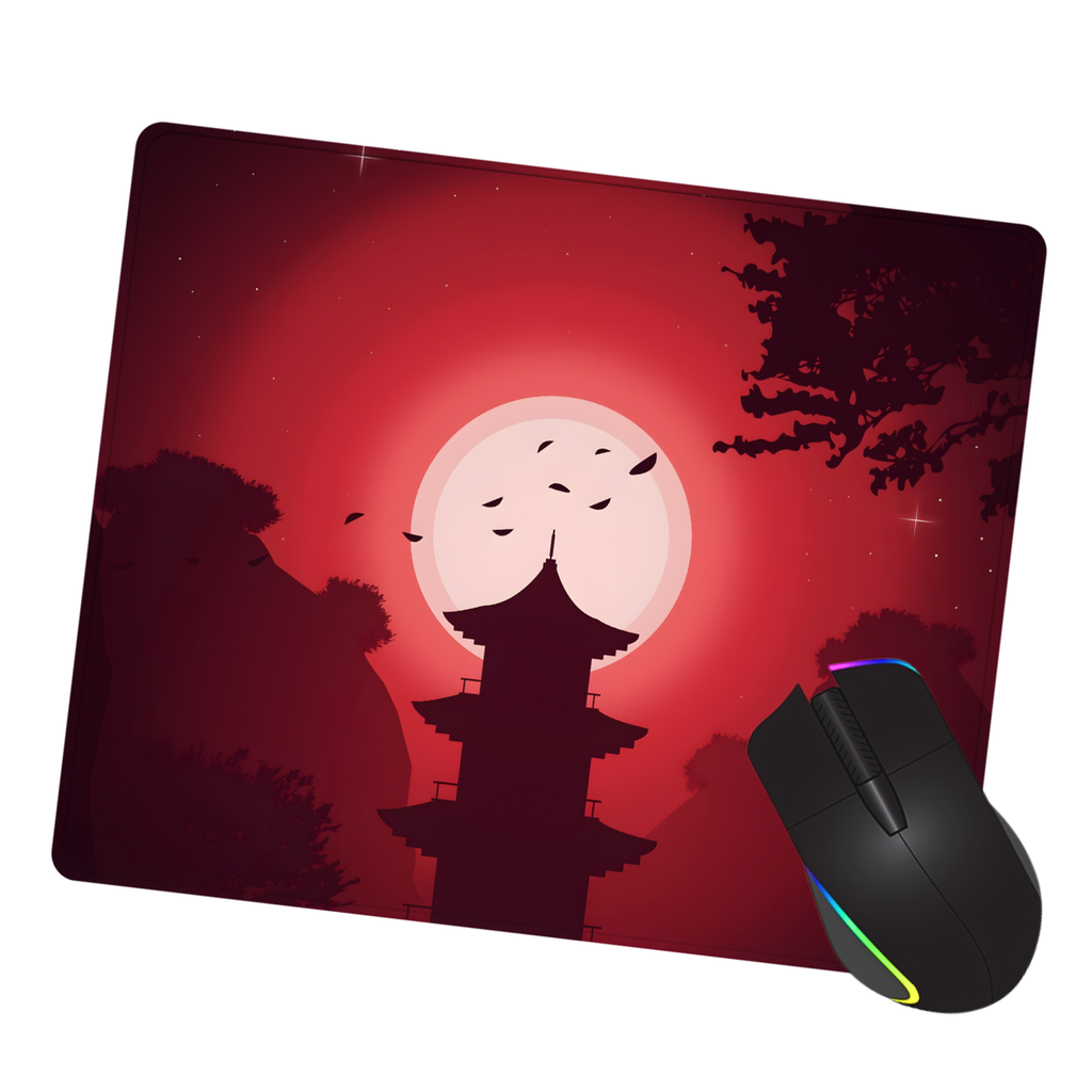 Red Moon Pagoda Mouse Pad