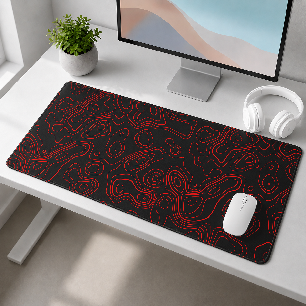 Contour Black & Red Topography Desk Mat Mouse Pad