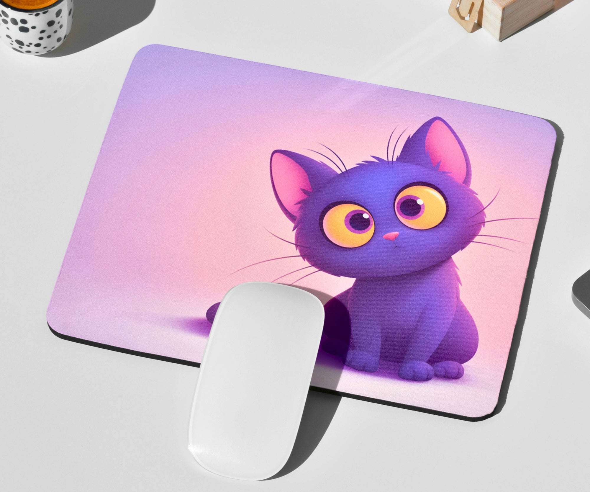 Cute Purple Cat Premium Mouse Pad